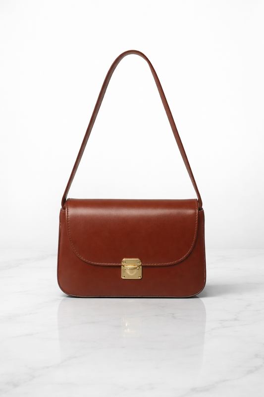 Luxury Brown Leather Mini Shoulder Bag for Women – Premium Gold Lock Handbag | Elegant Trendy Designer Purse Pakistan